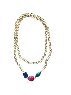 Raw Emerald, Ruby, and Sapphire with Gold Chain Necklace - Vancouver Designer